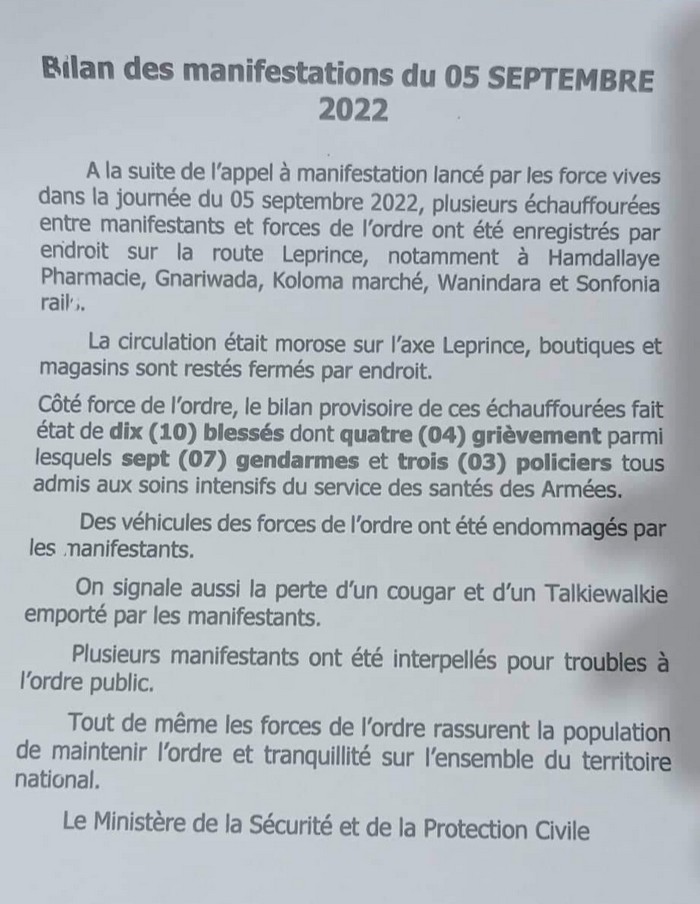 Conakry 10 blessés dont 7 policiers et gendarmes cougar et