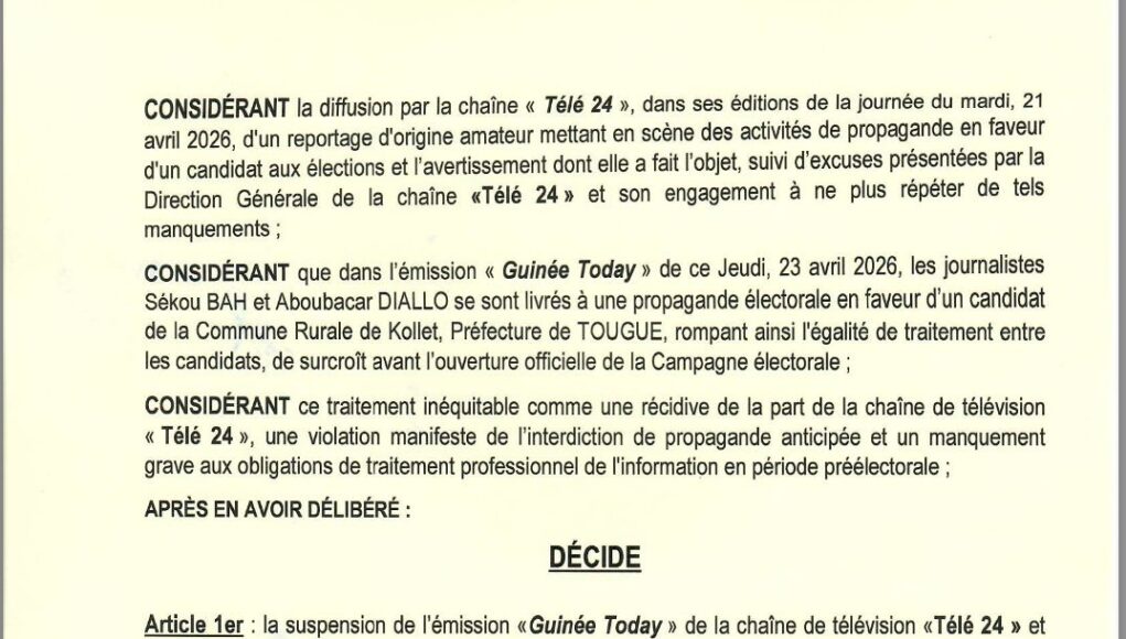 Guinée: la HAC suspend deux journalistes pour diffusion propagandiste éléctorale en faveur d’un candidat !