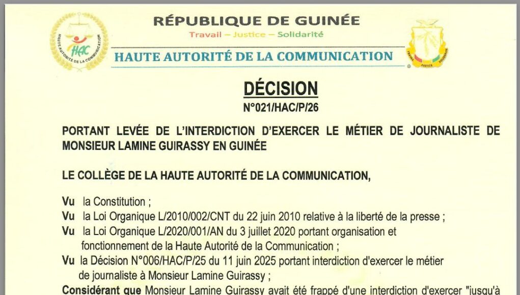La HAC lève la suspension de Lamine Guirassy d’exercer le métier de journaliste en Guinée