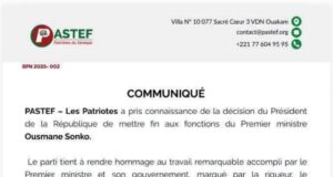 Après le limogeage du Premier ministre Ousmane SONKO, Pastef s’est exprimé