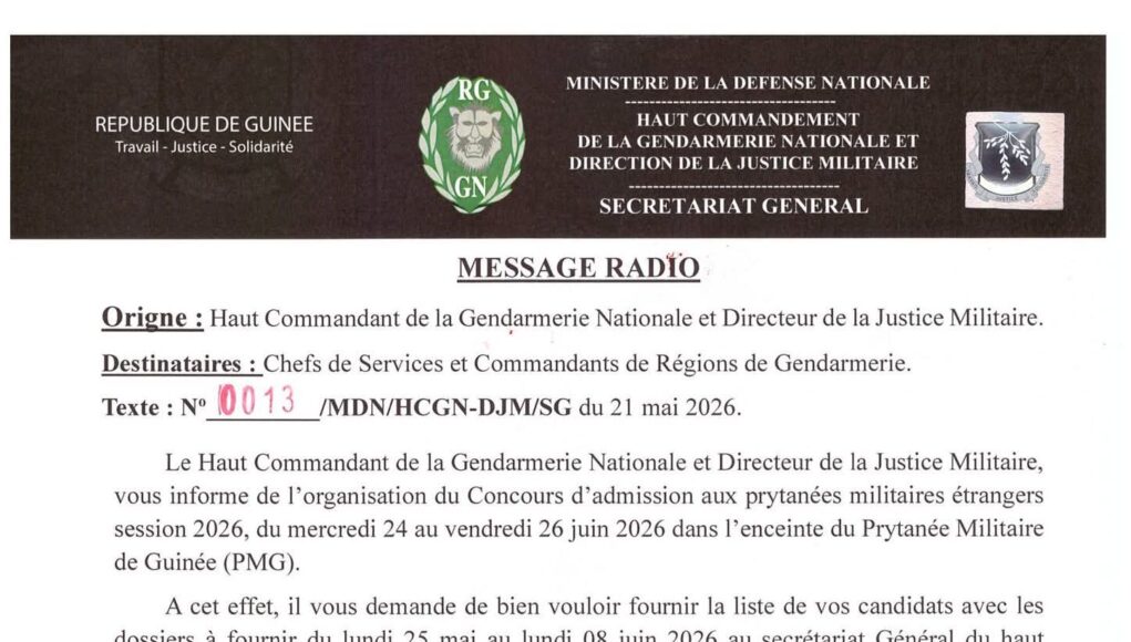 Guinée: Concours d’annonces d’admission aux Prytanées militaires étrangers,session 2026