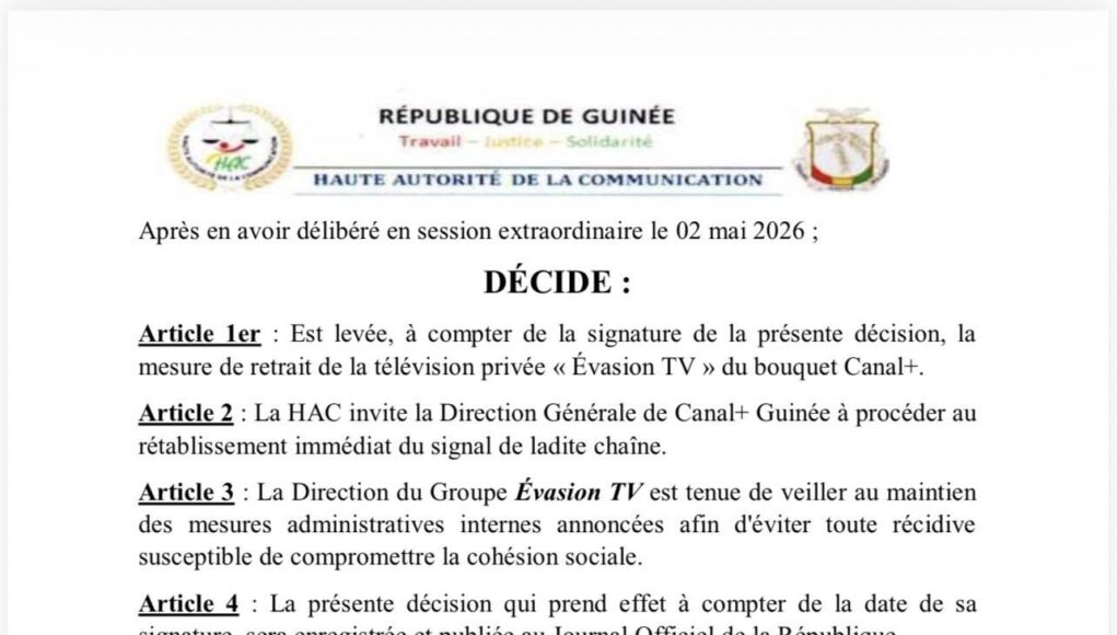 Guinée : la HAC lève la sanction contre « Évasion TV » et impose son retour sur Canal+