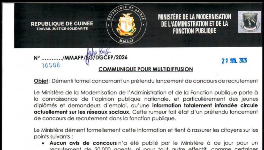 Guinée: le ministre de la fonction publique nie tout projet de recrutement des nouveaux fonctionnaires