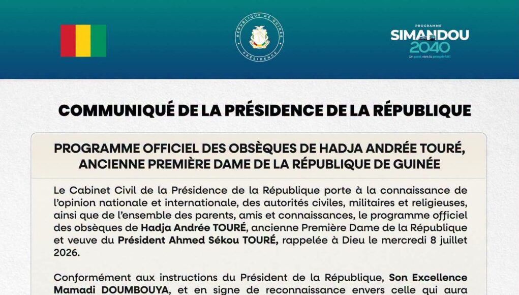 Hadja Andrée TOURÉ, ancienne Première Dame de la Guinée sera inhumée dimanche 12 juillet prochain aux cases Bellevue