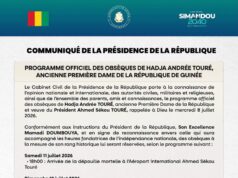 Hadja Andrée TOURÉ, ancienne Première Dame de la Guinée sera inhumée dimanche 12 juillet prochain aux cases Bellevue