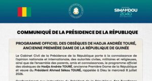 Hadja Andrée TOURÉ, ancienne Première Dame de la Guinée sera inhumée dimanche 12 juillet prochain aux cases Bellevue