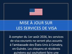 À compter du 1er août 2026, plusieurs ambassades et consulats américains en Afrique ne proposeront plus de services de visa courants, notamment l’ambassade des États-Unis à Conakry, en Guinée
