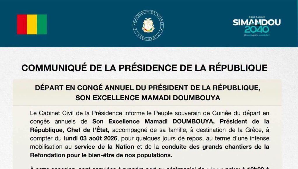 Mamadi Doumbouya en vacances en Grèce avec sa famille à partir du 3 août (communiqué de la Présidence)