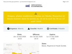 Guinée: l’Agence Nationale de la Météorologie (ANM) annonce des orages accompagnés de pluies dans plusieurs endroits, du 16 au 17 août