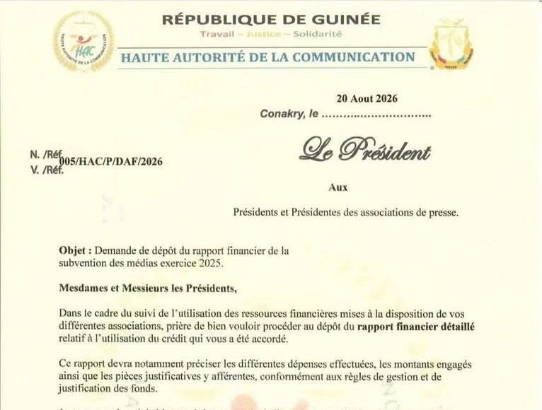Guinée : les associations de presse sommées par la HAC de déposer leur rapport financier 2025 !