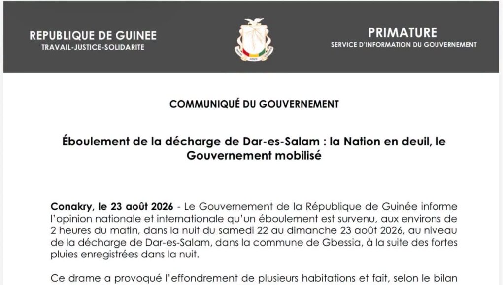 Éboulement à Dar-es-Salam/Conakry : 30 morts et 22 blessés (Gouvernement)