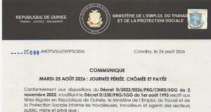 Le mardi 25 août déclaré férié, chômé et payé en Guinée