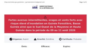 Intempéries en Guinée : fortes pluies annoncées, du 9 au 11 Août (ANIM)