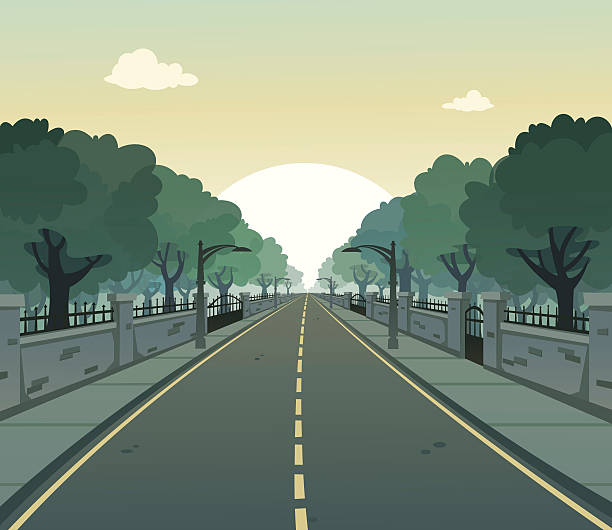 Cartoon vector of a road on a sunny day