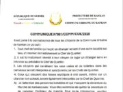 « Désormais, tout chef de famille accueillant une personne venue d’une autre localité devra en informer immédiatement le chef de quartier », Mairie de Kankan
