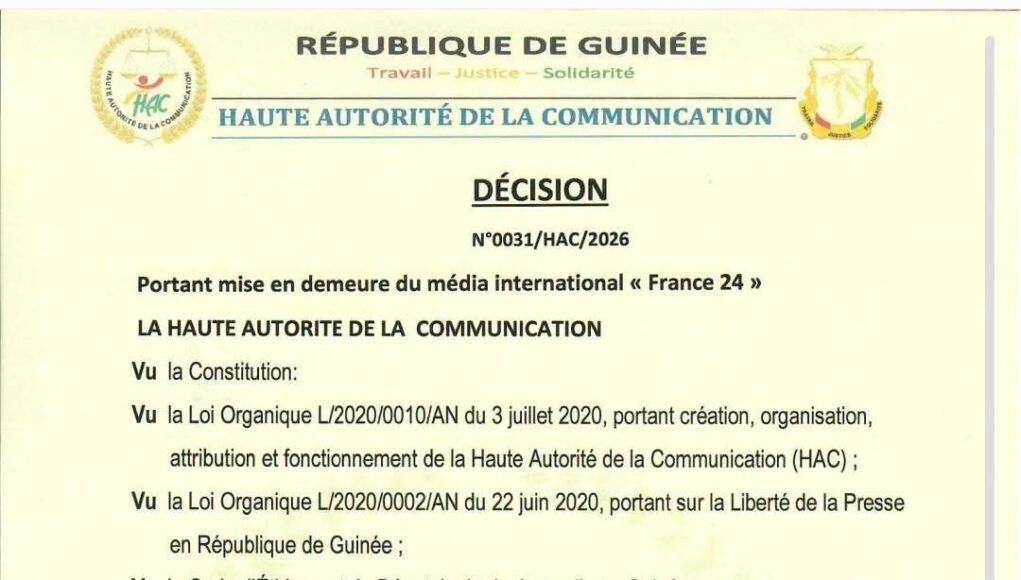 Guinée : la HAC met France 24 en demeure après des propos jugés offensants envers le président Doumbouya