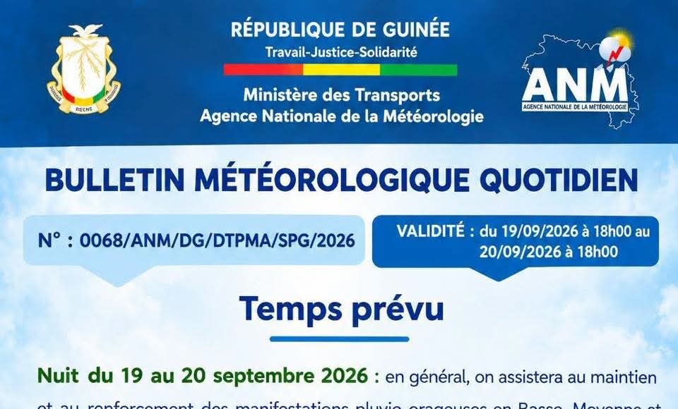 Guinée : fortes pluies attendues attendues encore ce week-end, les populations appelées à la vigilance (ANM)