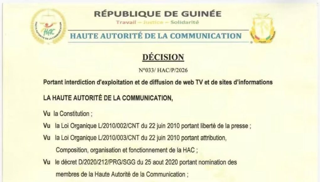 Guinée: la HAC interdit dix Web TV et deux sites d’information