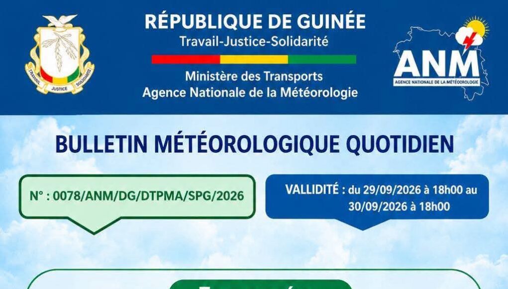 Des pluies faibles à modérées attendues sur toute la Guinée ce mercredi 30 septembre (ANM)