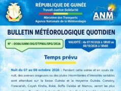 Guinée: fortes averses et orages attendus dans la nuit du 7 au 8 octobre 2026