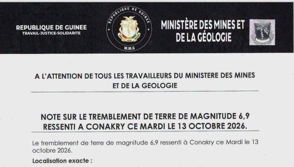 Guinée : un séisme de magnitude 6,9 enregistré dans l’Atlantique, à plus de 1 000 km de Conakry