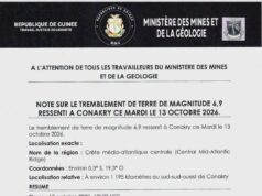 Conakry: un tremblement de terre signalé à au ministère des Mines et eb (communiqué)