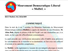Guinée: le MoDeL alerte sur le transfert de son président, Aliou Bah de la prison de Coyah vers une autre destination
